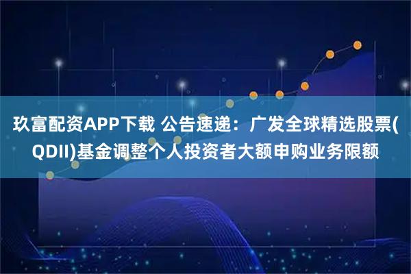 玖富配资APP下载 公告速递:广发全球精选股票(QDII)基金调整个人投资者大额申购业务限额